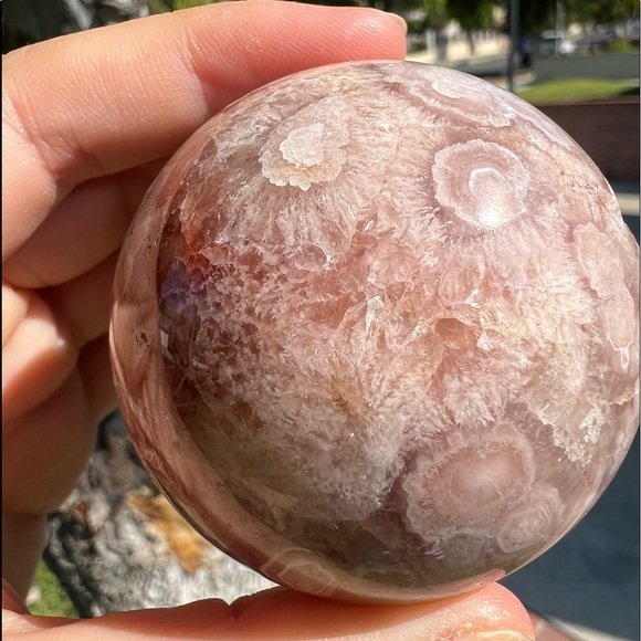 Red Quartz Flower Agate Sphere with Big Druzy Points - Picture 5 of 8